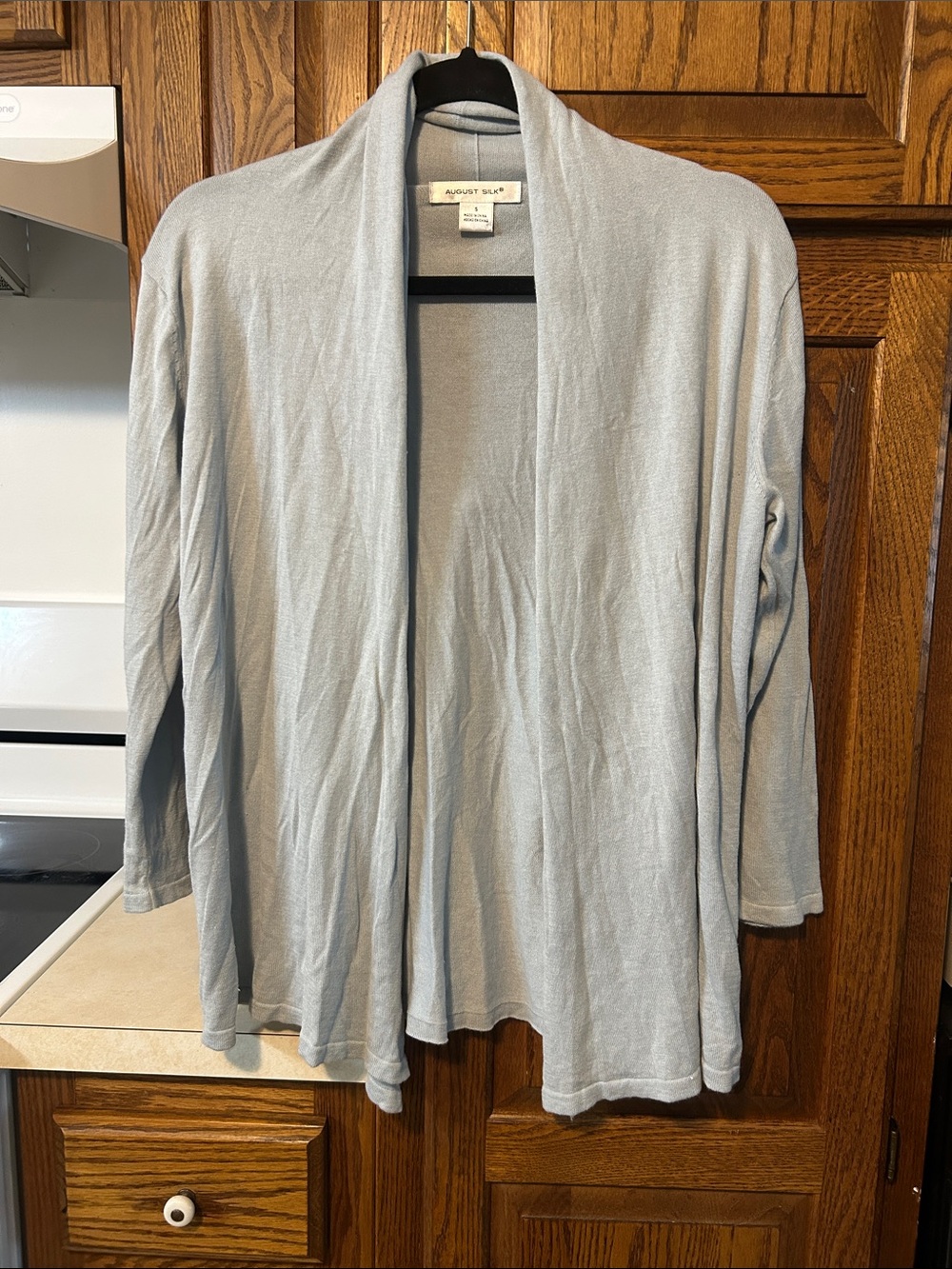 August Silk Light Gray/blue Open-Front Women's Cardigan. Cotton feel.